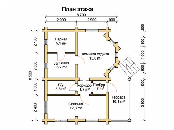 Планировка бани 6,7х8,5